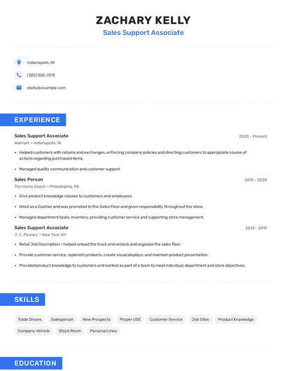 Sales Support Associate Resume