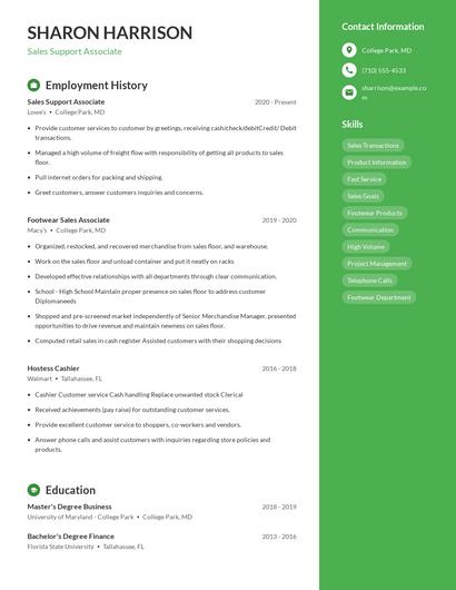 Sales Support Associate Resume