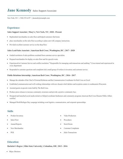 Sales Support Associate Resume