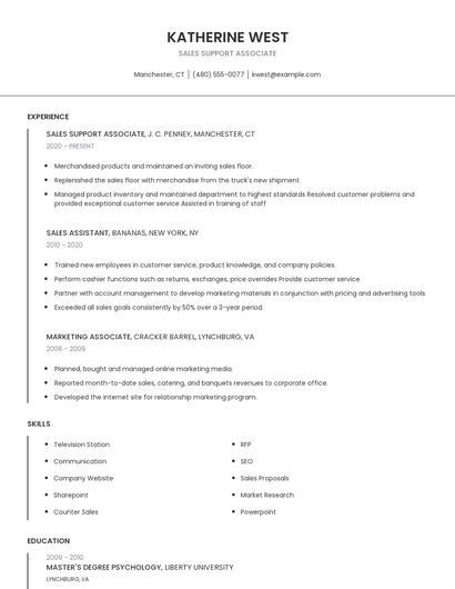 Sales Support Associate Resume