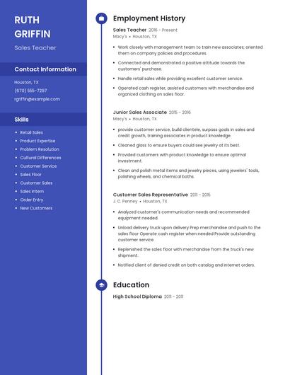 Sales Teacher Resume