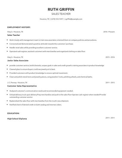 Sales Teacher Resume