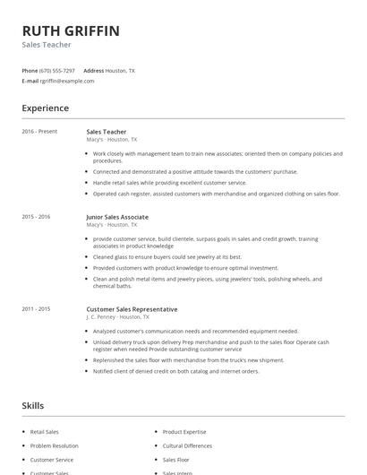 Sales Teacher Resume