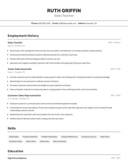 Sales Teacher Resume