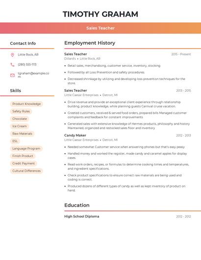 Sales Teacher Resume