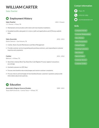 Sales Teacher Resume