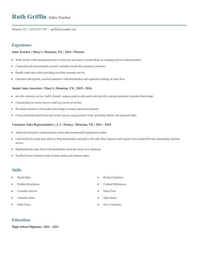Sales Teacher Resume