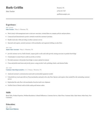 Sales Teacher Resume