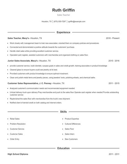 Sales Teacher Resume