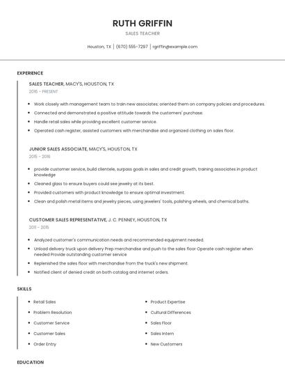Sales Teacher Resume