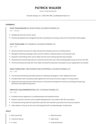 Sales Team Manager Resume