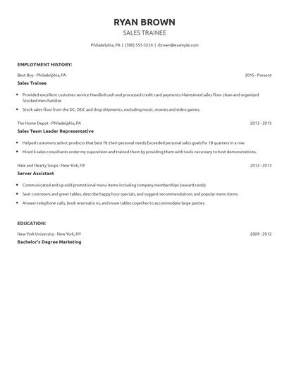 Sales Trainee Resume