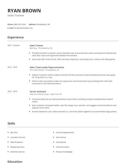 Sales Trainee Resume