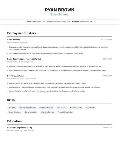 Sales Trainee Resume