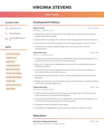 Sales Trainee Resume