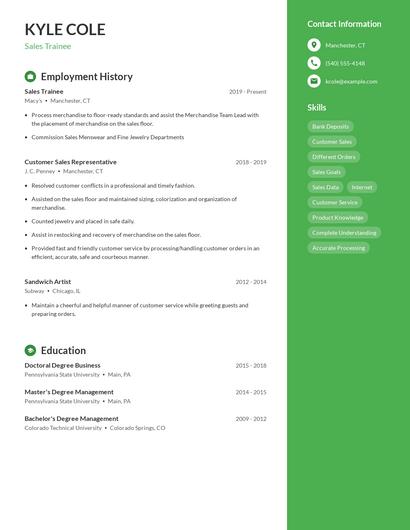 Sales Trainee Resume