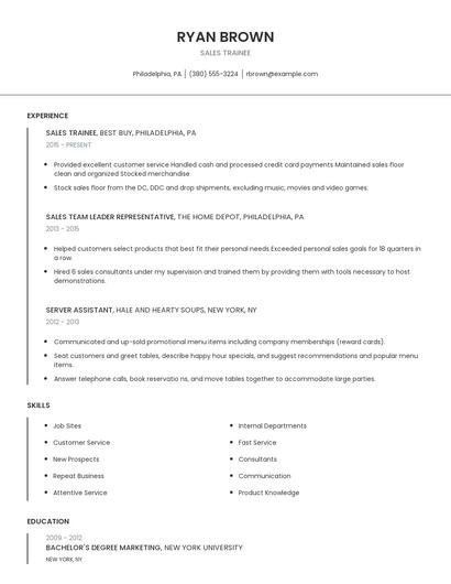 Sales Trainee Resume