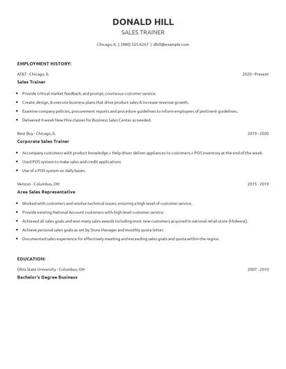 Sales Trainer Resume