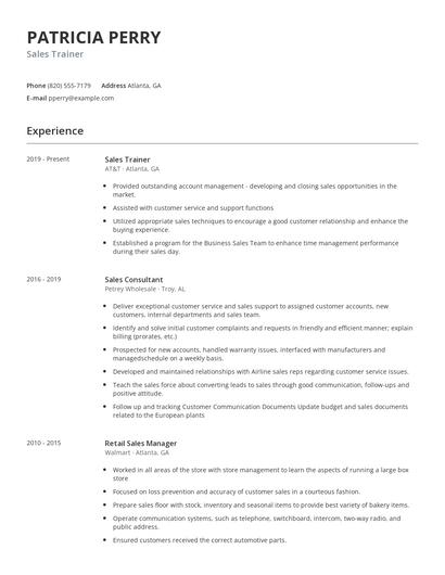 Sales Trainer Resume
