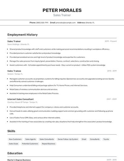 Sales Trainer Resume