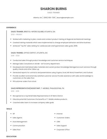 Sales Trainer Resume