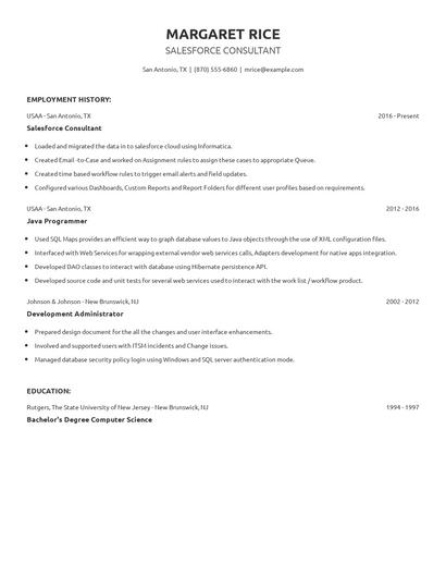 Salesforce Consultant Resume