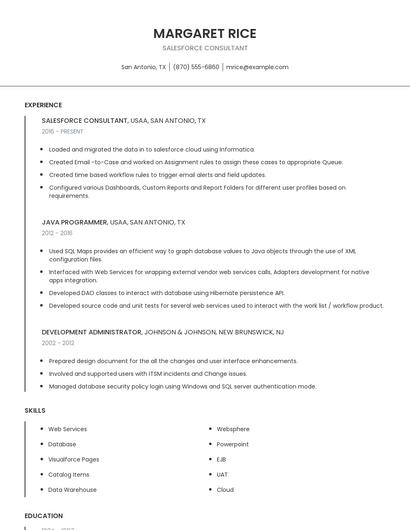 Salesforce Consultant Resume