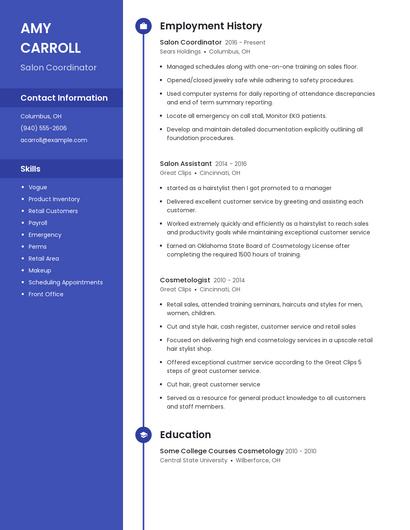 Salon Coordinator Resume