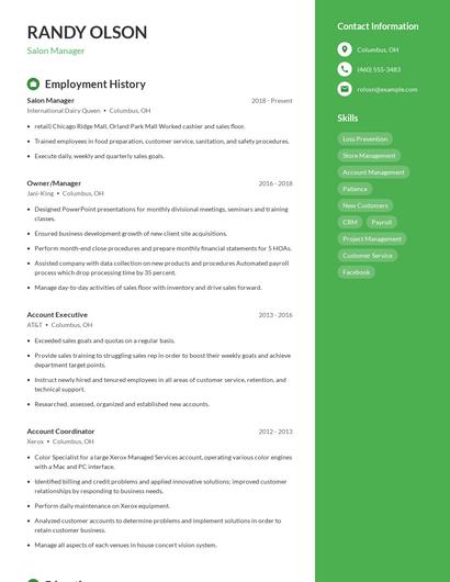 Salon Manager Resume