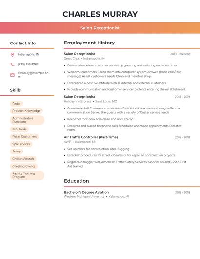 Salon Receptionist Resume
