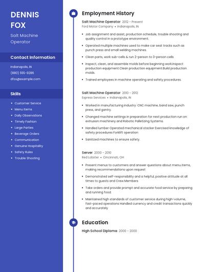 Salt Machine Operator Resume