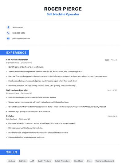 Salt Machine Operator Resume