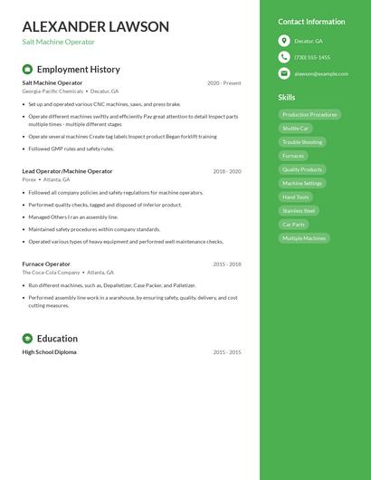 Salt Machine Operator Resume