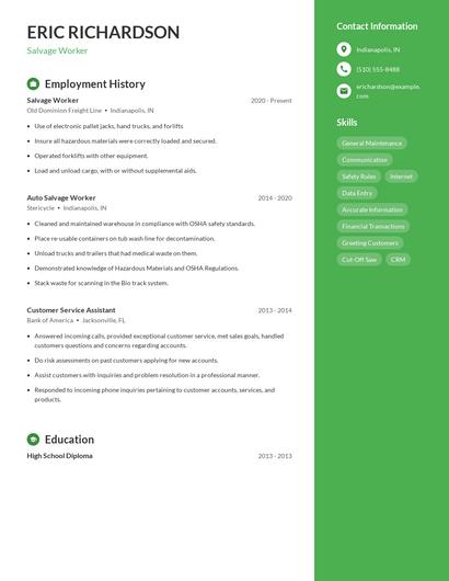 Salvage Worker Resume