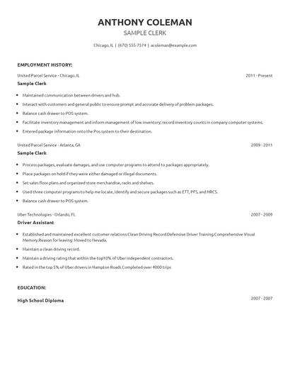 Sample Clerk Resume