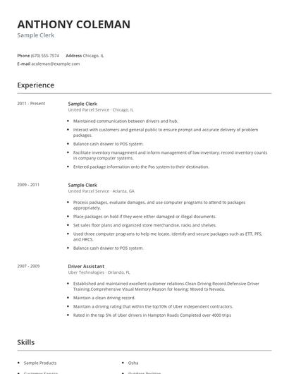 Sample Clerk Resume