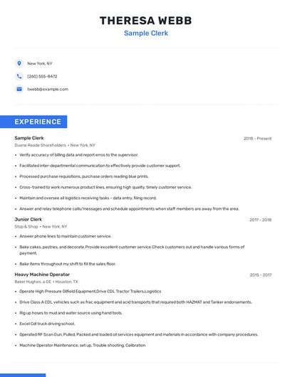 Sample Clerk Resume