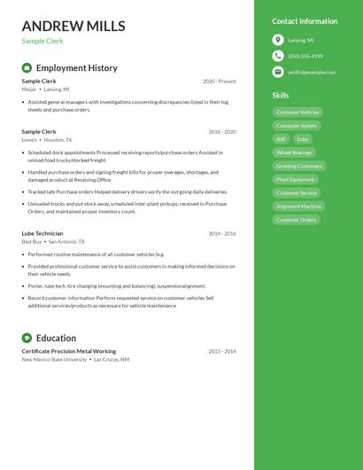 Sample Clerk Resume