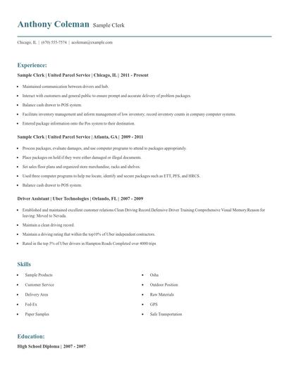 Sample Clerk Resume