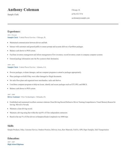 Sample Clerk Resume