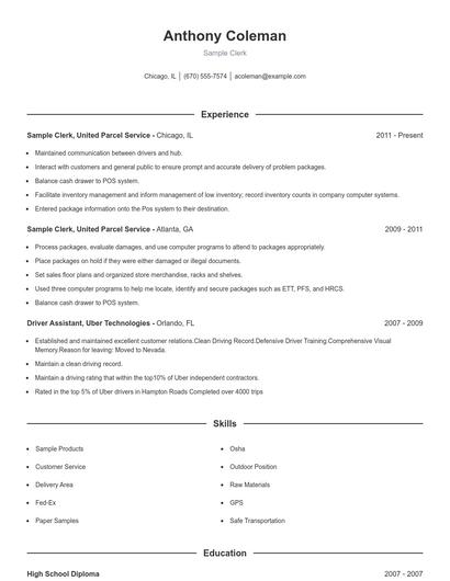 Sample Clerk Resume