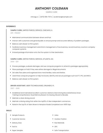 Sample Clerk Resume