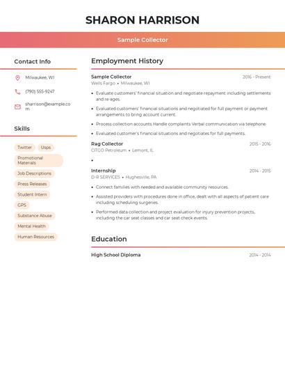 Sample Collector Resume