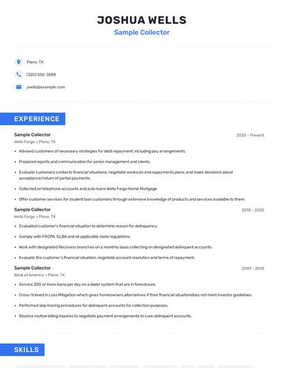 Sample Collector Resume