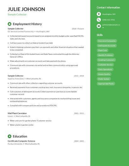 Sample Collector Resume