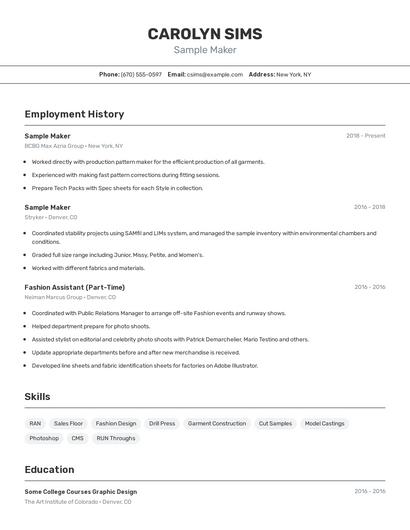 Sample Maker Resume