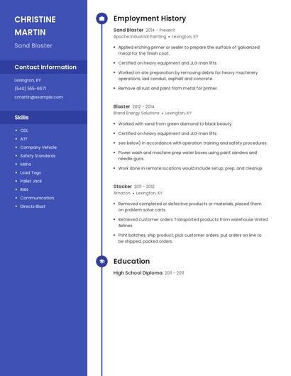 Sand Blaster Resume