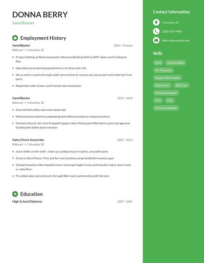 Sand Blaster Resume