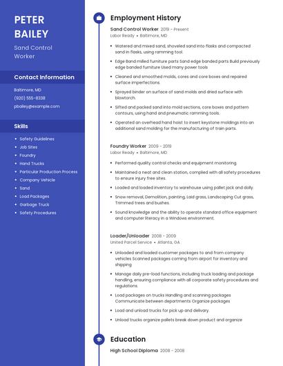 Sand Control Worker Resume
