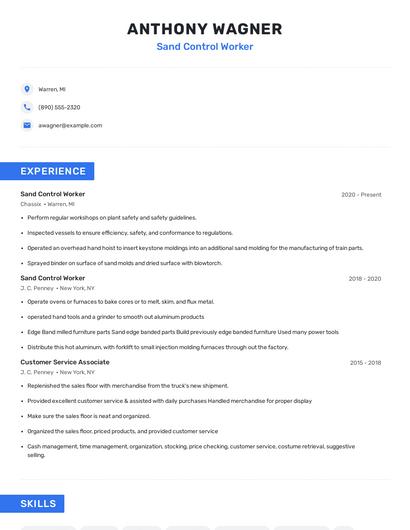 Sand Control Worker Resume